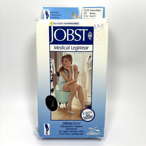 Jobst Compression Pantyhose Stockings 15-20 mmHg Sz M Black Ultra Sheer Medical - Picture 1 of 10